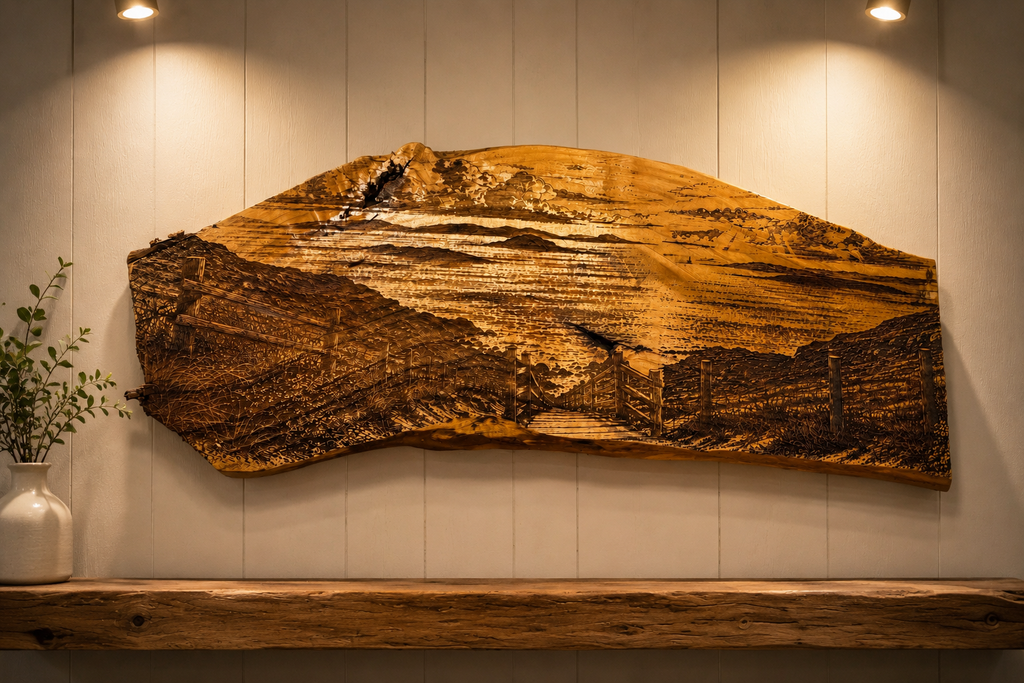 Wood burned Maple Slab live edge Artwork
