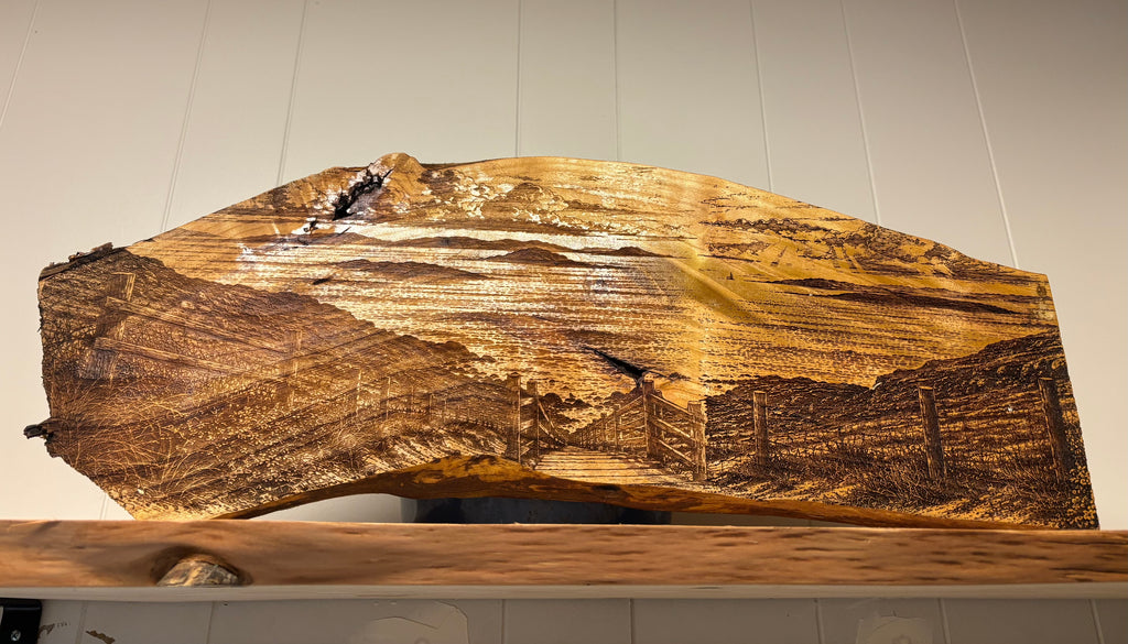 Wood burned Maple Slab live edge Artwork