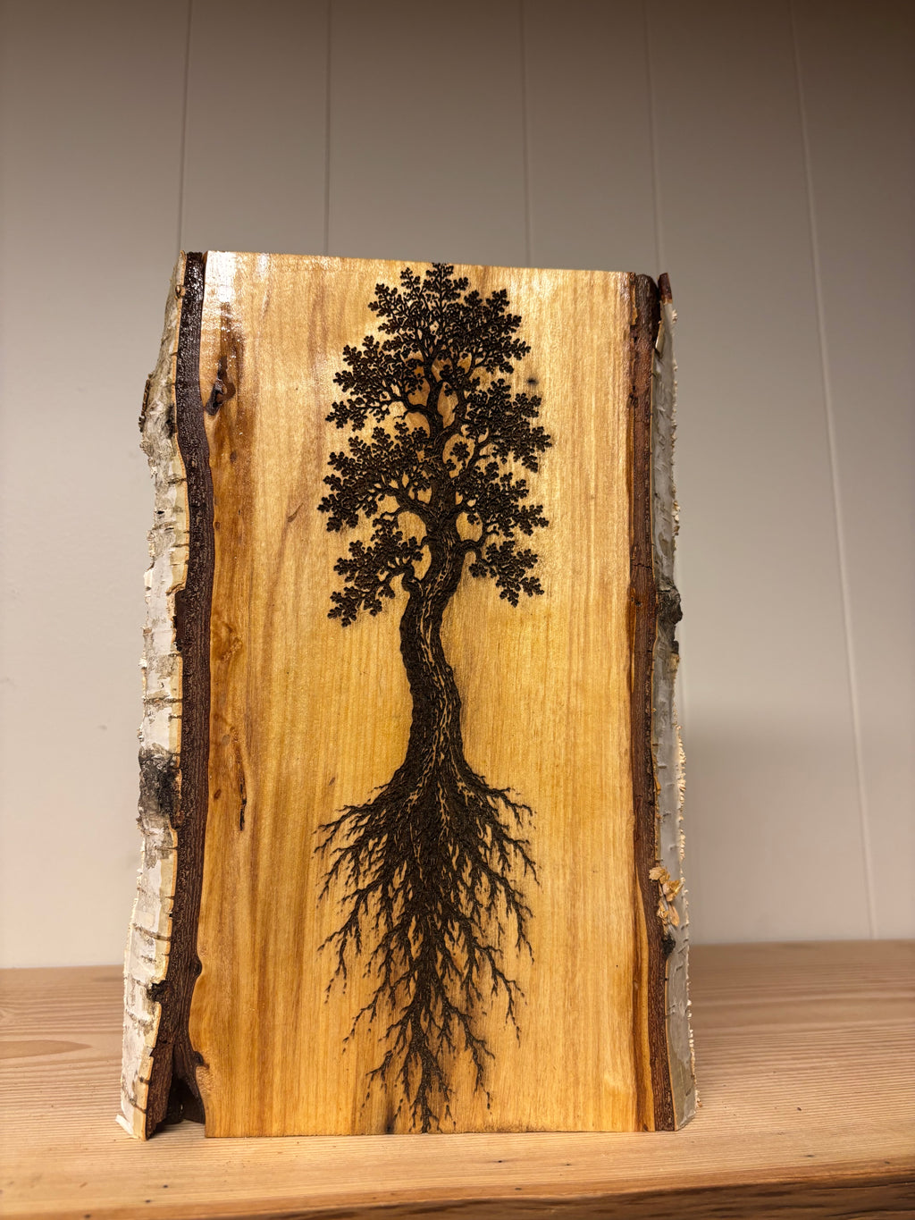Wood burned birch Slab live edge Art