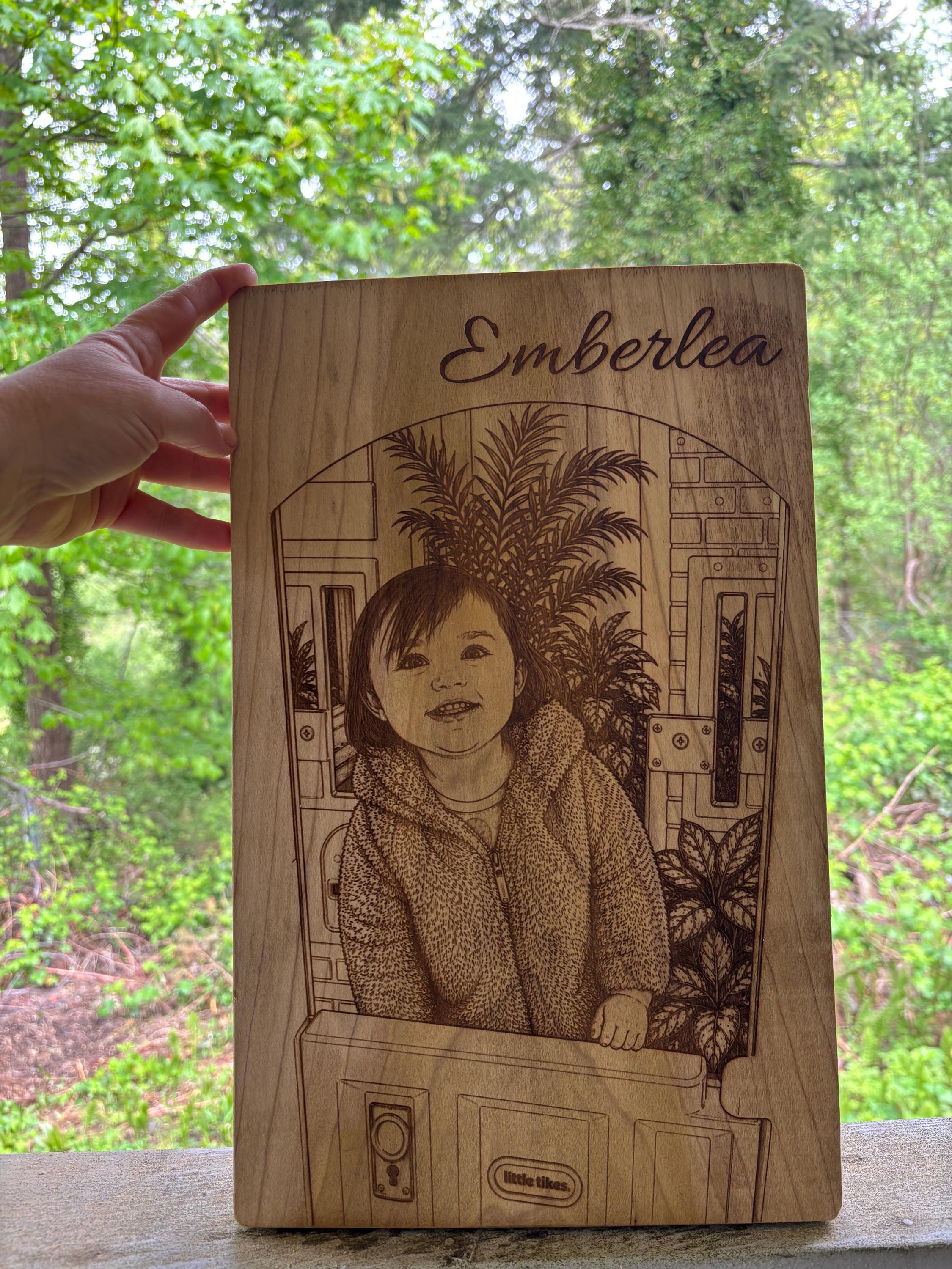 Wood burned Portraits on Live Edge