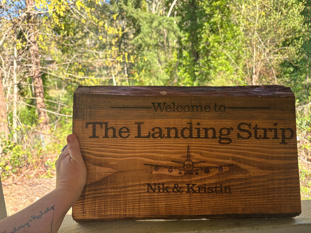 Wood burned House Signs on Live Edge